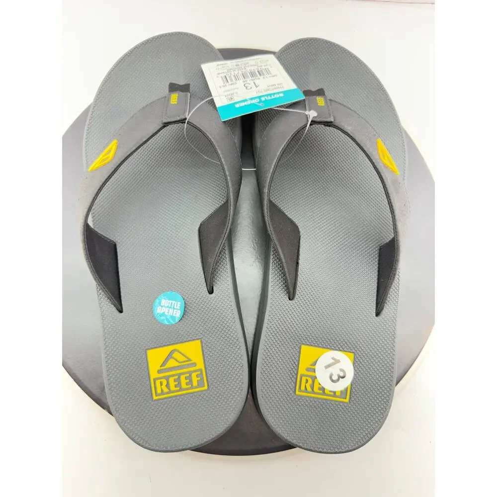 Reef Phantoms TQT Mens Sz 13‎ Flip Flop Black Grey Slip On Sandals Bottle Opener